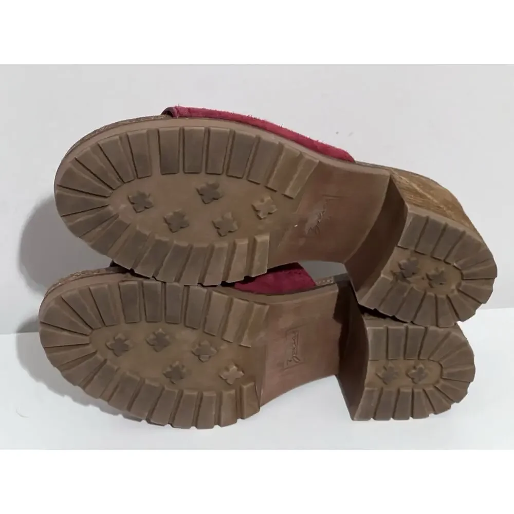 Zodiac Womens 9 Vtg Lissa Red Suede Slide Heel Platform Sandals Shoes Clogs